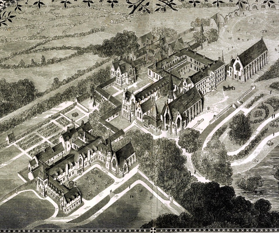 Sketch by EW Pugin of Ushaw College